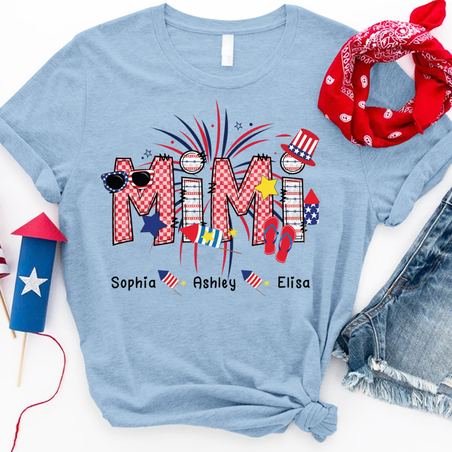 Patriotic Doodle 4th Of July Mimi And Grandkid  T-Shirt