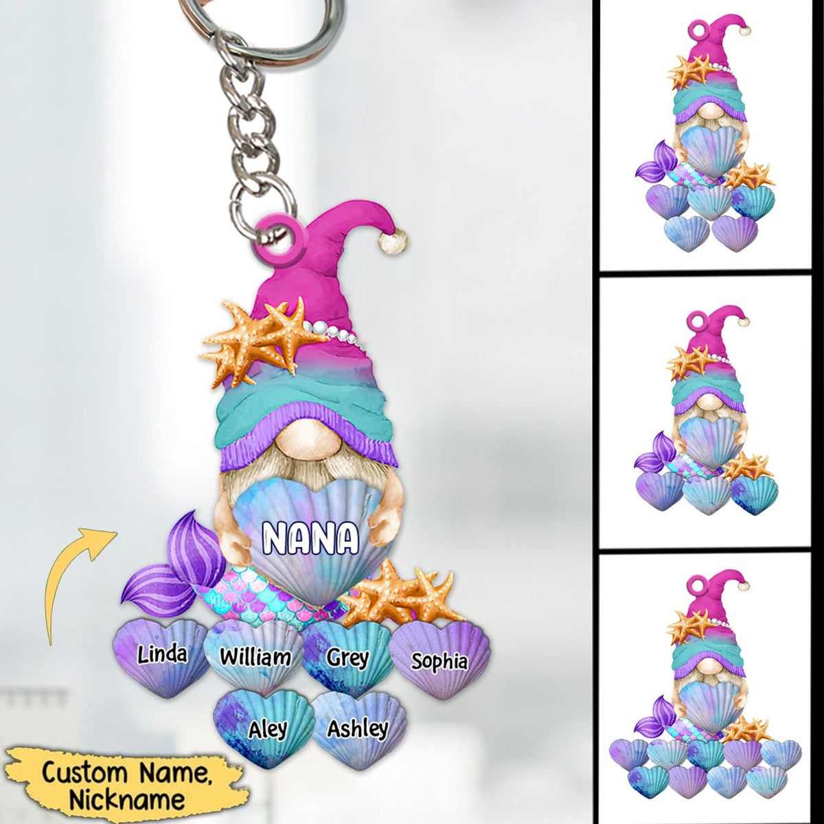 Mermaid  Grandma Cute Heart Shell Grandkids Personalized Keychain