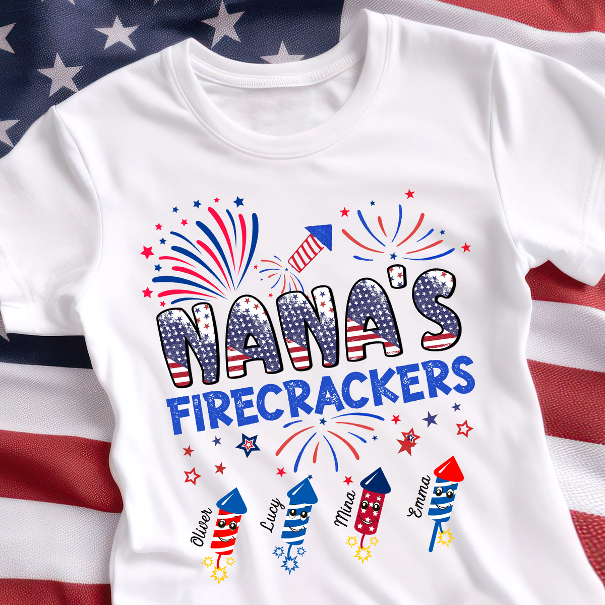 Colorful Firecrackers Grandma Personalized Shirt-US Independence Day Gift