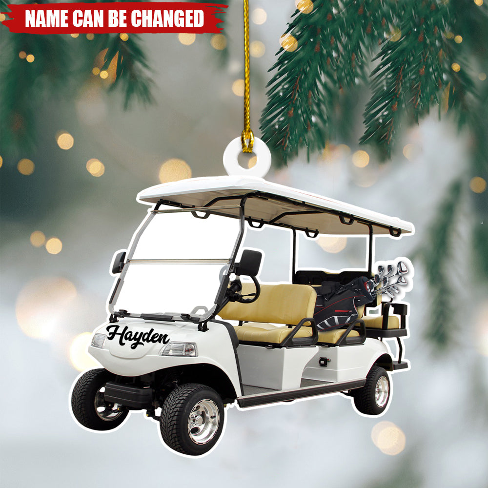 Custom Name White Golf Cart Christmas Ornament