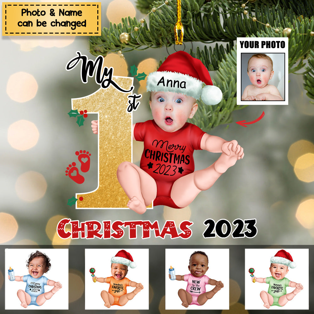 Personalized Custom Acrylic Ornament from Photo - Baby Onesie - My First Christmas