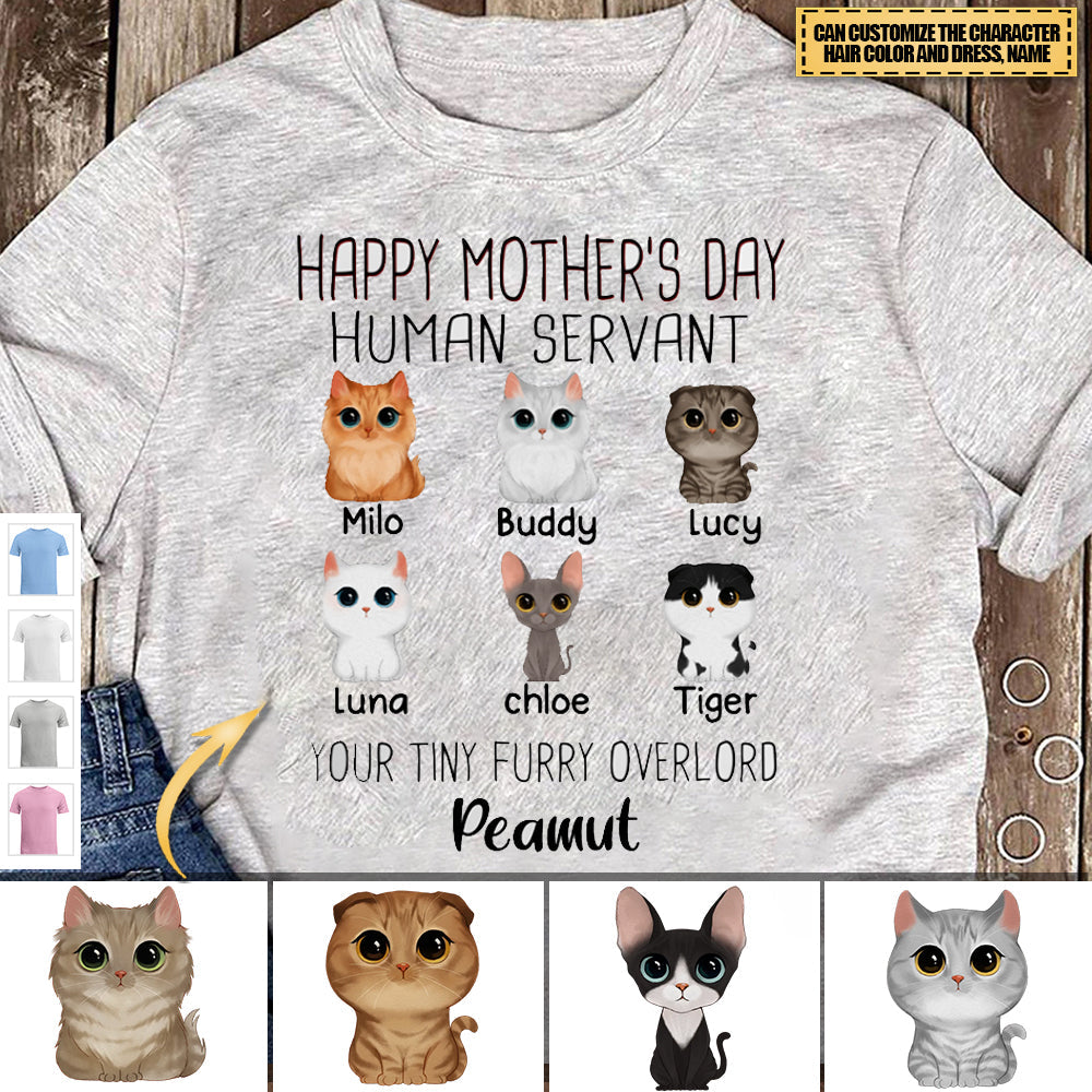 Watercolor Cute Cats Happy Mother's Day Cat Human Servant Personalized Shirt