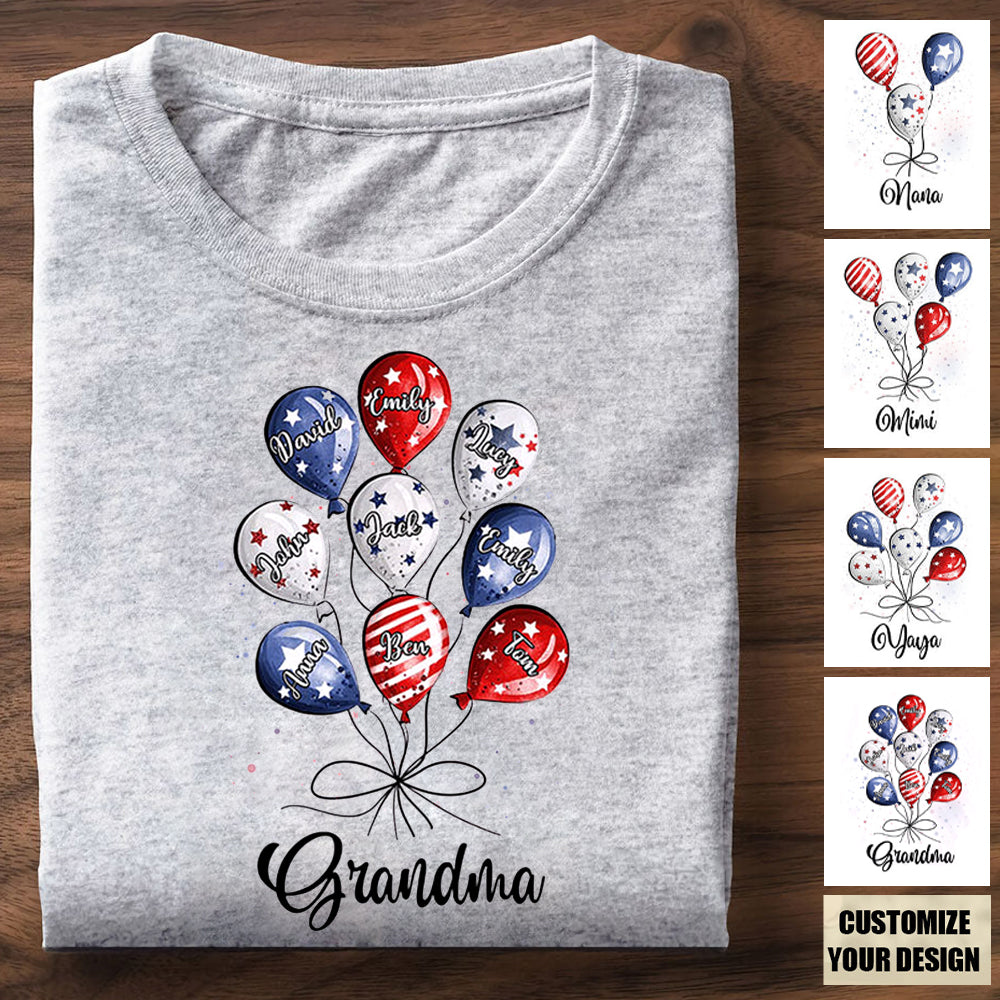 Grandma Auntie Mom Little Balloon Kids American Flag Pattern Personalized Shirt