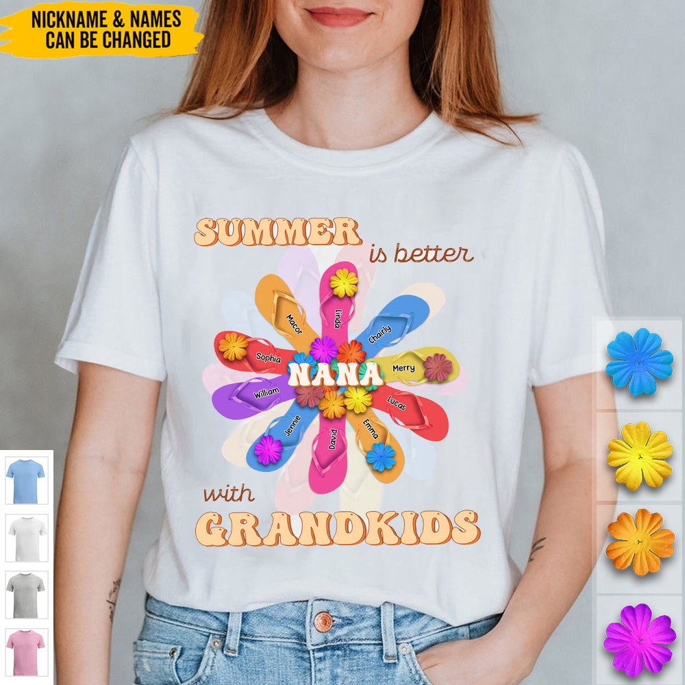 Personalized Grandma Mom Flip Flops Flower Summer Beach Hawaii-T-shirt