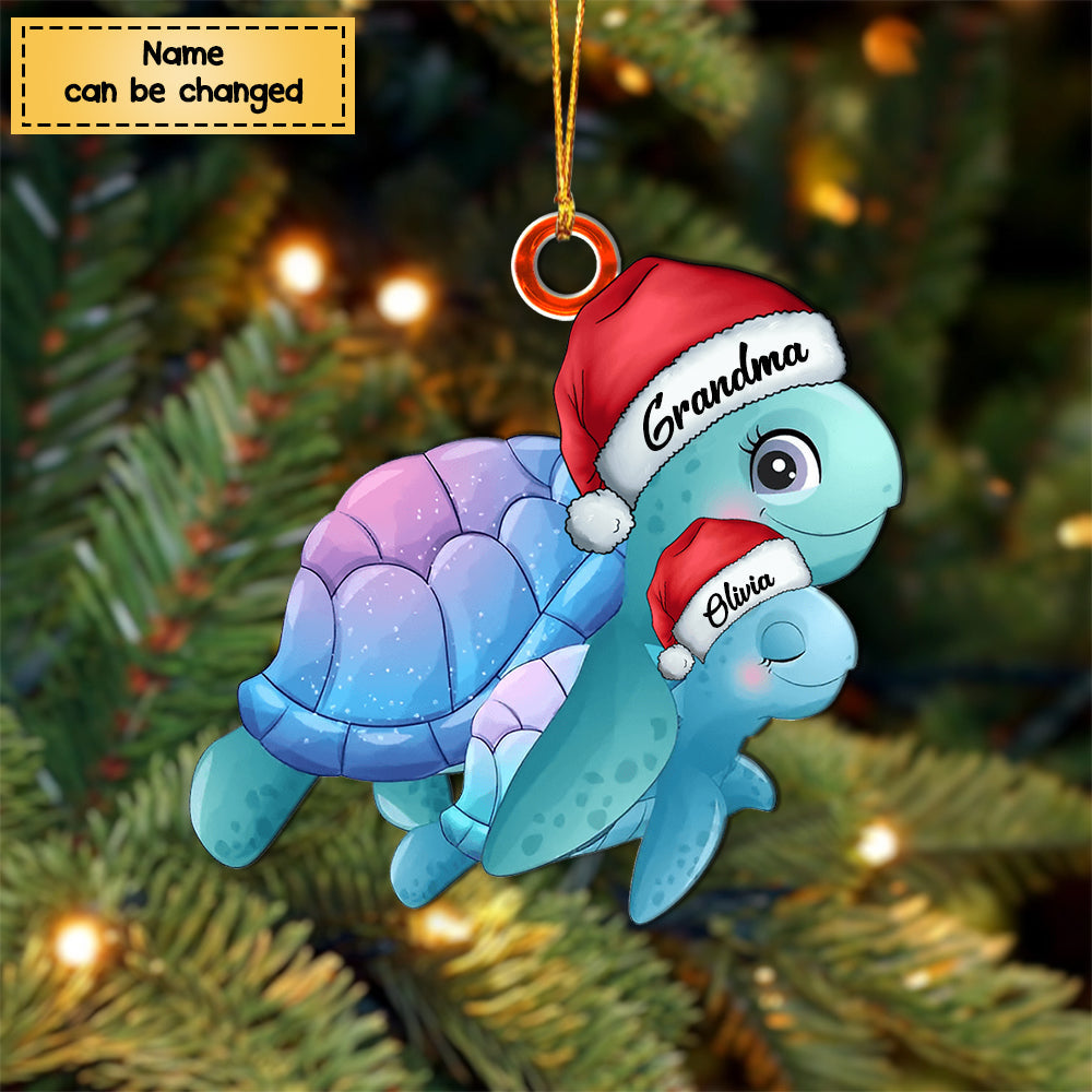 Christmas Turtle Grandma Kid Custom Name Personalized Ornament