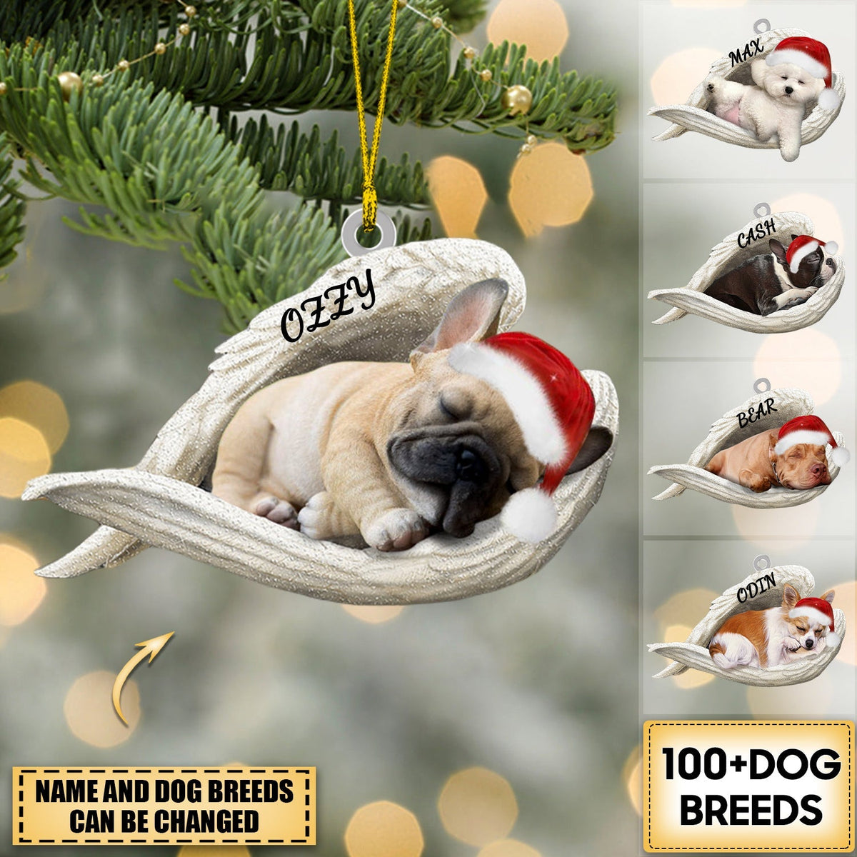 Personalized Dog Sleeping Angel Merry Christmas Ornament