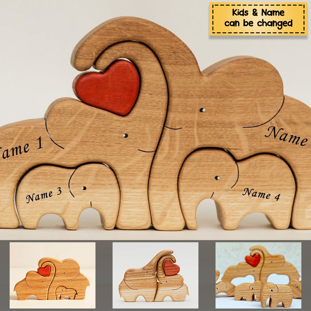 (Global Shipping)Personalized Elephant Family Wooden Art Puzzle, Gift For Family