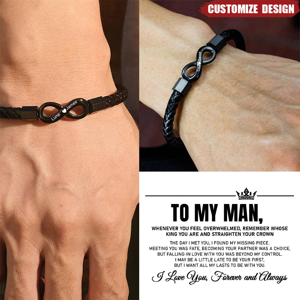 Personalized 2 Names Infinity Leather Bracelet - Gift For Couple
