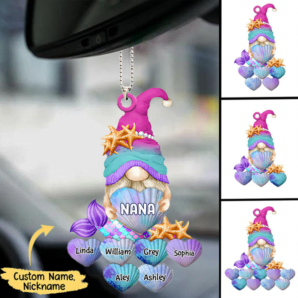 Mermaid  Grandma Cute Heart Shell Grandkids Personalized Car Hang Ornament