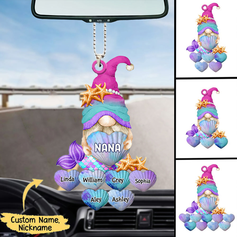 Mermaid  Grandma Cute Heart Shell Grandkids Personalized Car Hang Ornament